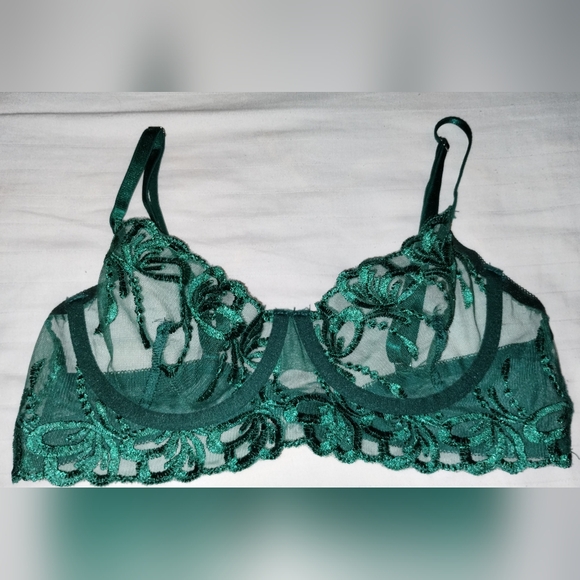 Green Lace and Mesh Bra with Underwire - Picture 3 of 7